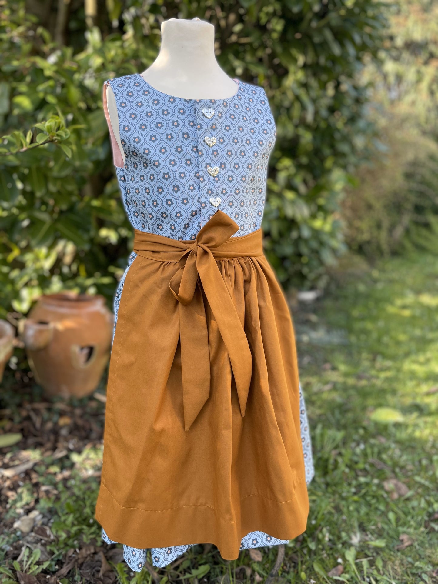 Kinderdirndl Retro Blumen Blau
