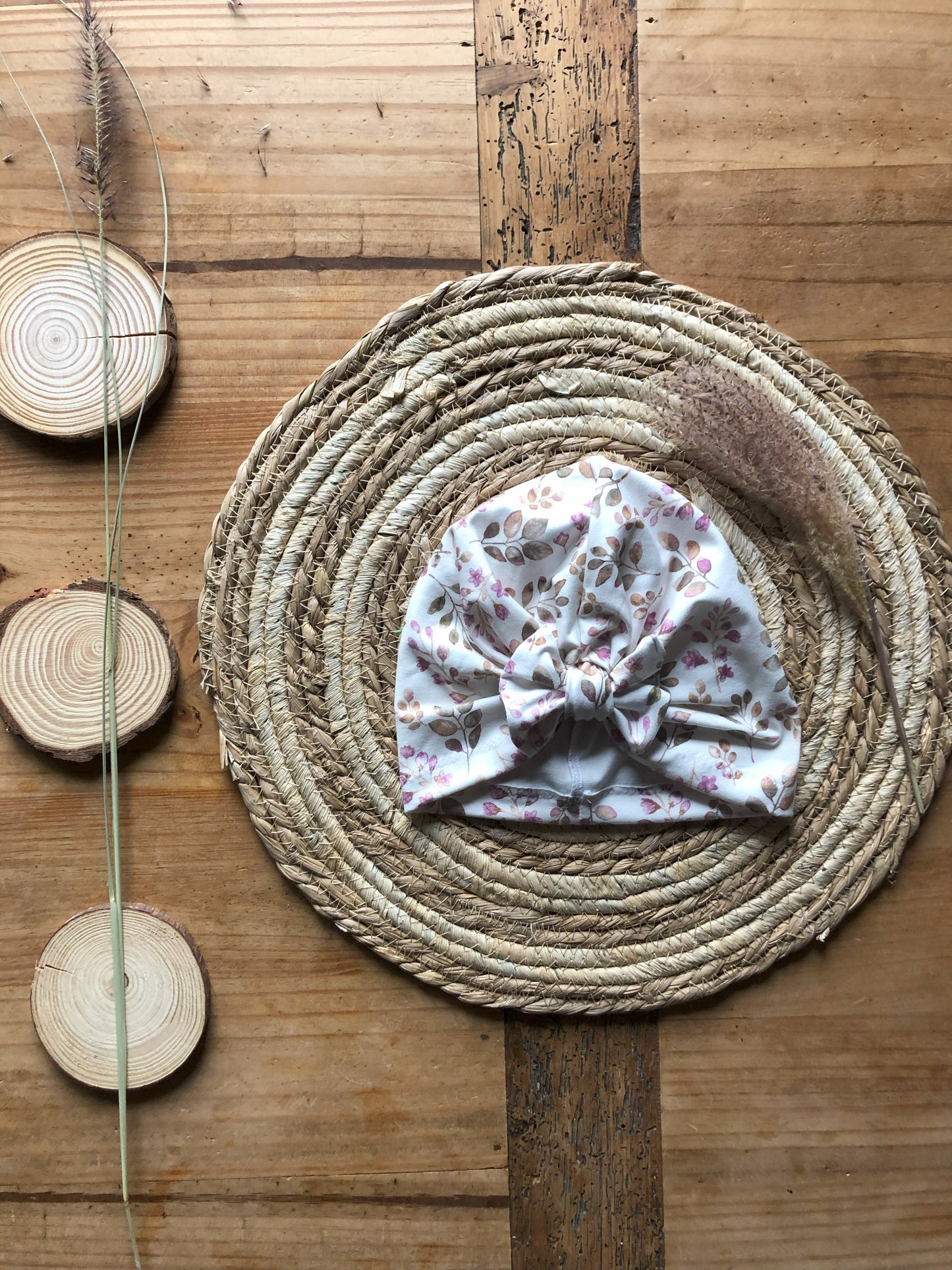 Turbanmütze ungefüttert Mauve Blätter