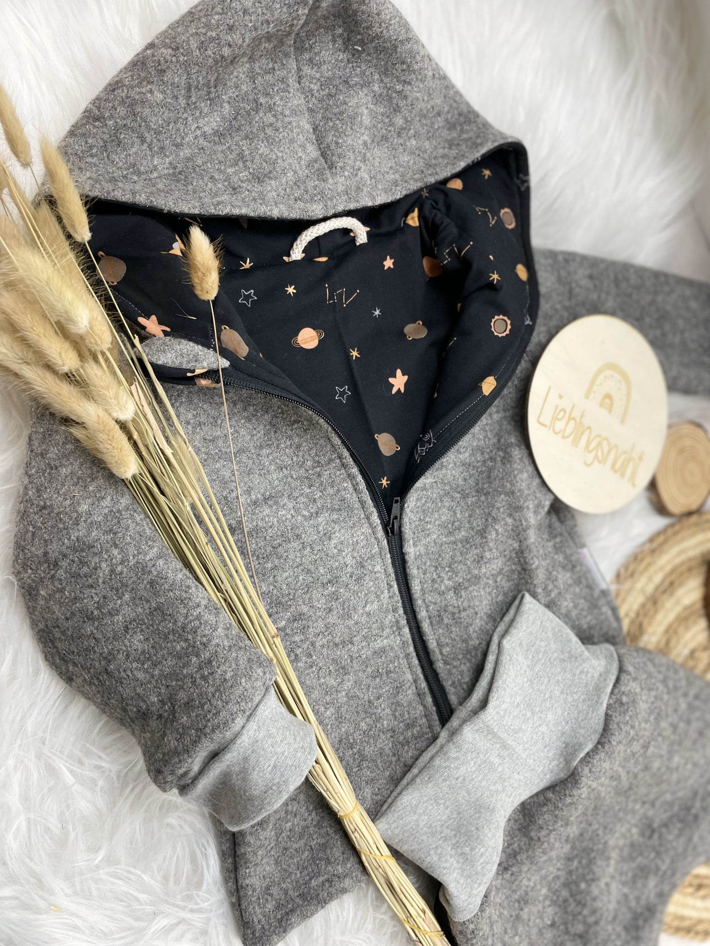 Wollwalkjacke Grau Raketen schwarz
