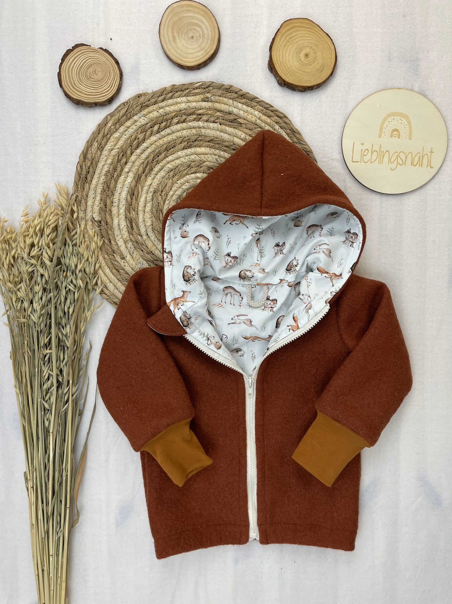 Wollwalkjacke Rostbraun Waldtiere braun