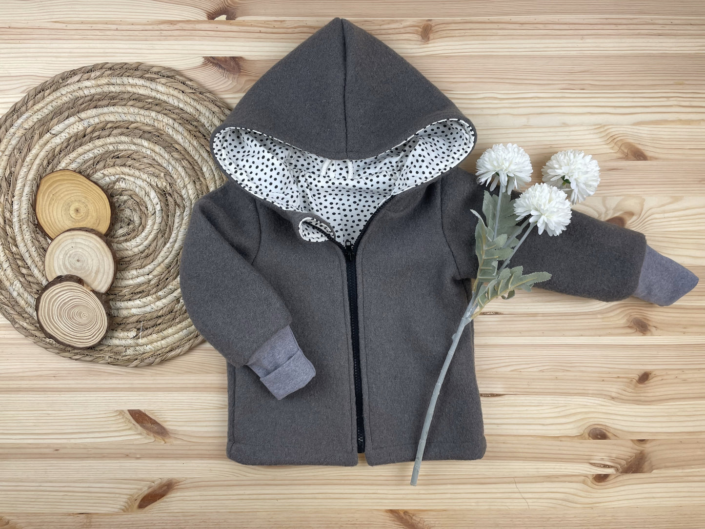 Wollwalkjacke Taupe Punkte