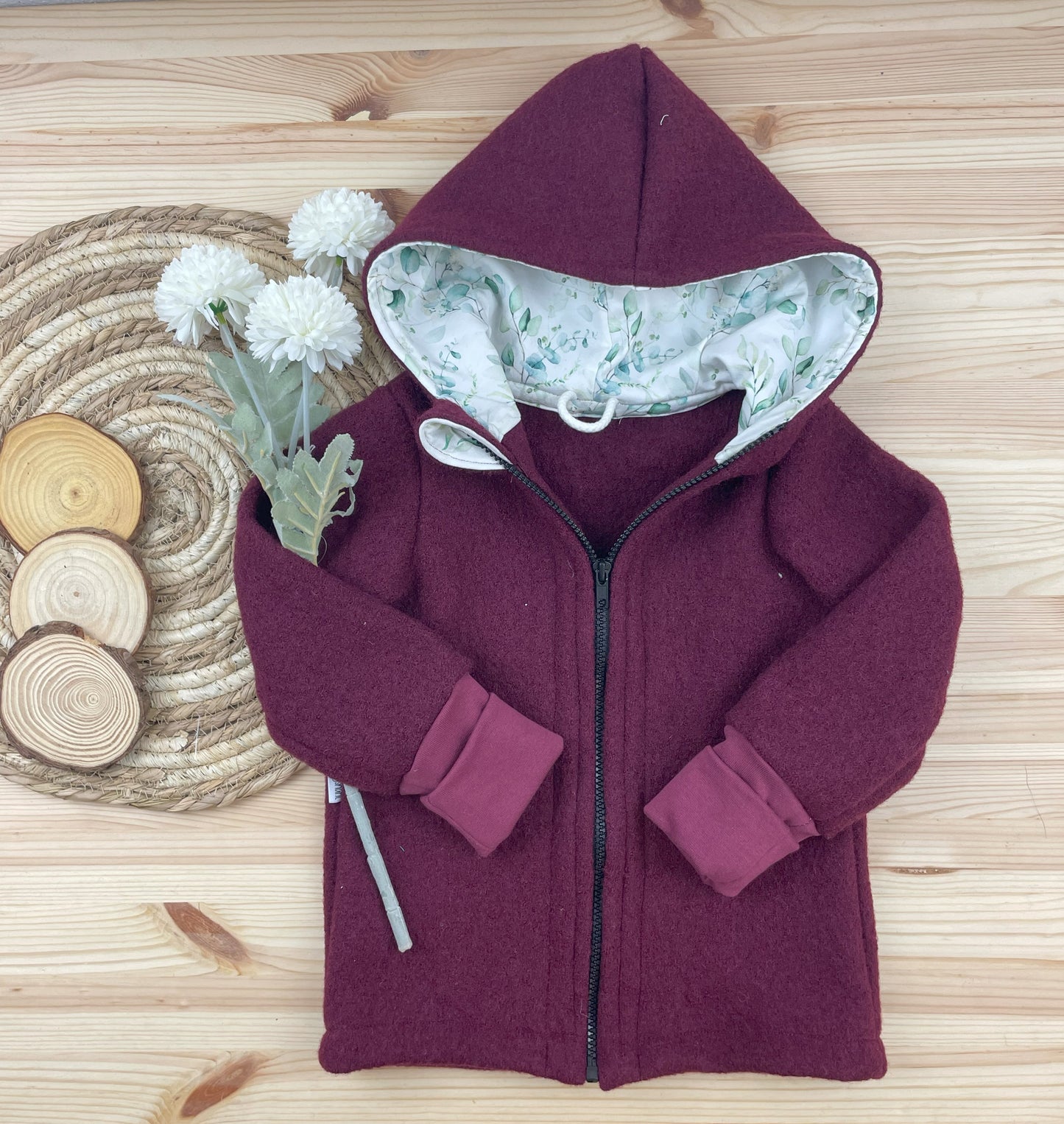 Wollwalkjacke Bordeaux-rot Eucalyptus ungefüttert