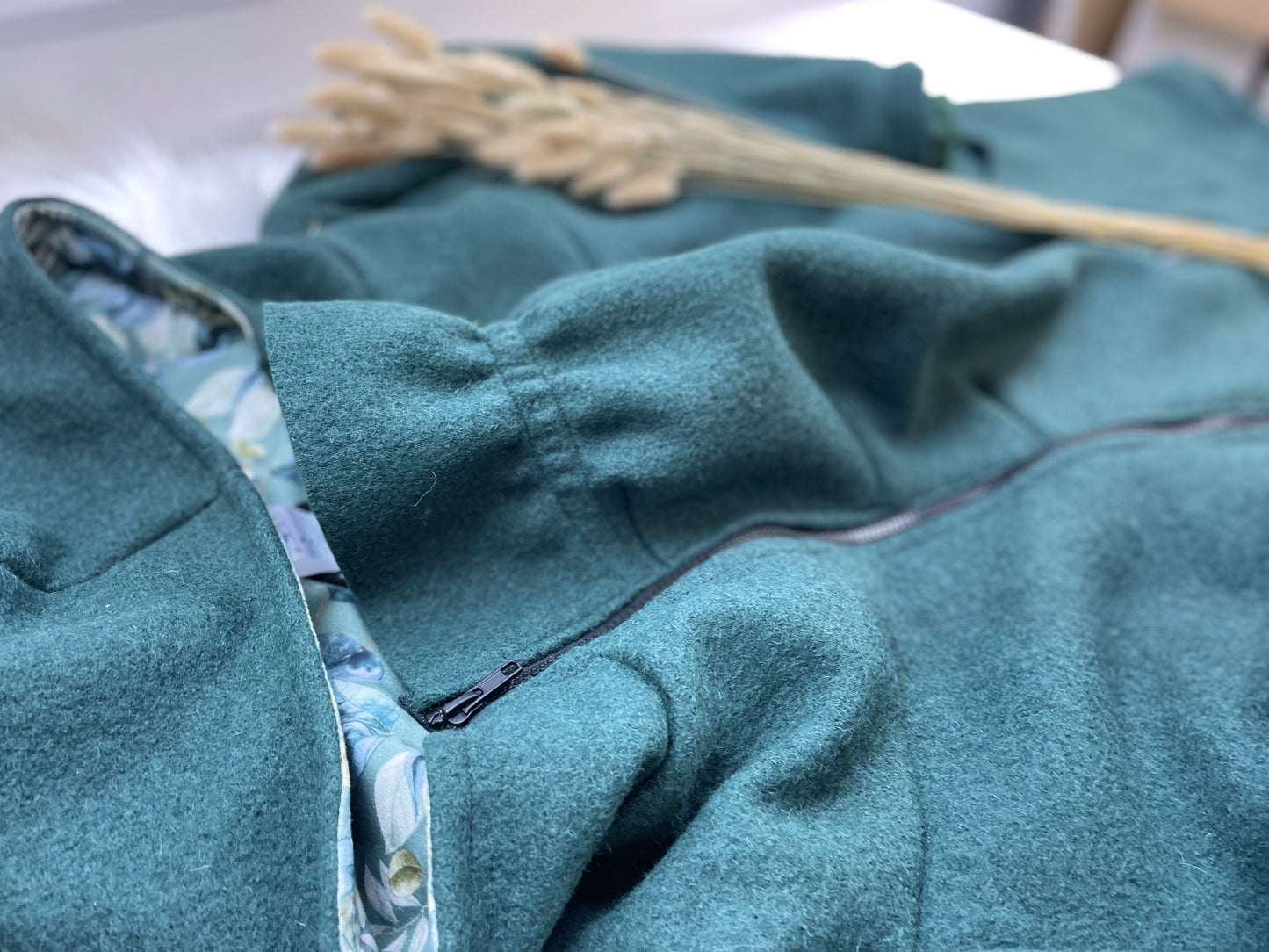 Wollwalkmantel für Damen Dunkelgrün