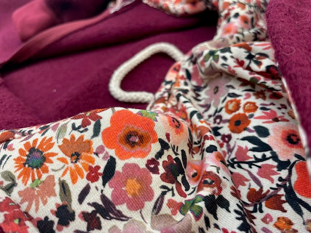 Wollwalkoverall ungefüttert Bordeaux-Rot Rost Blumen