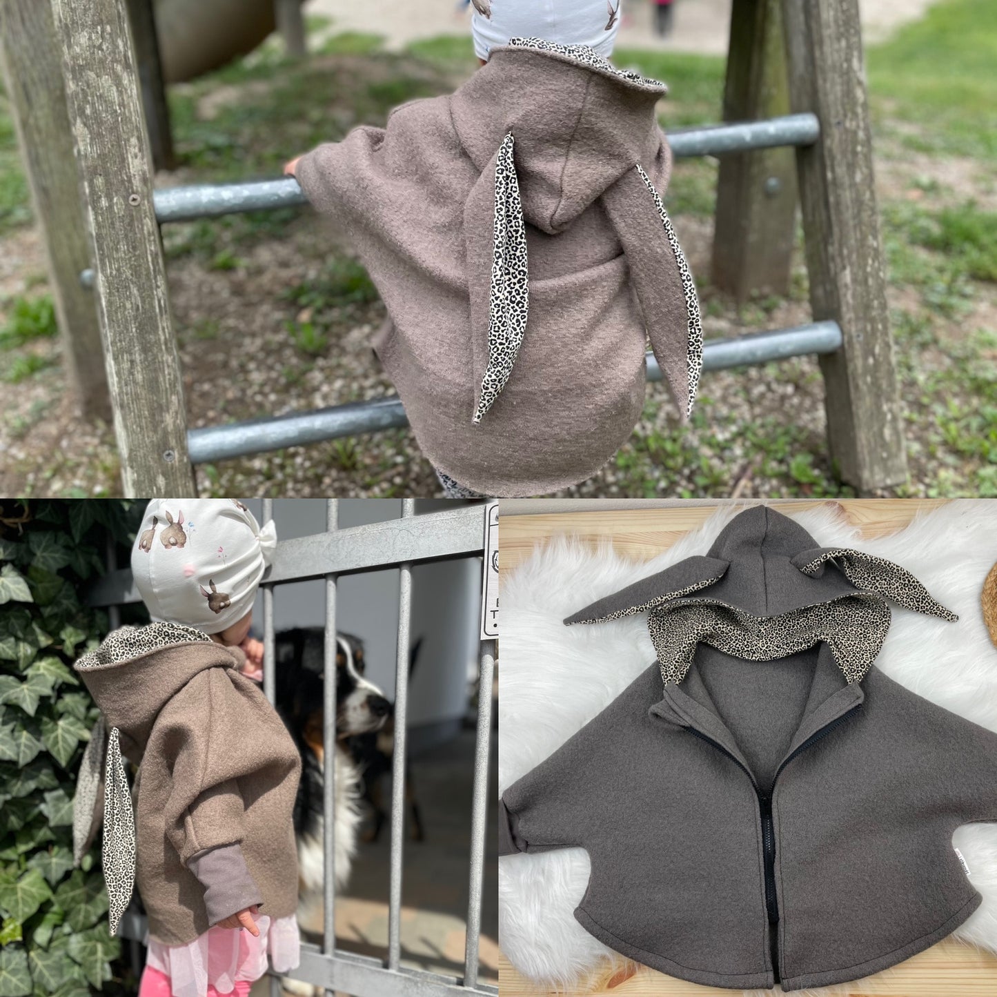 Wollwalkponcho taupe Leo dunkel