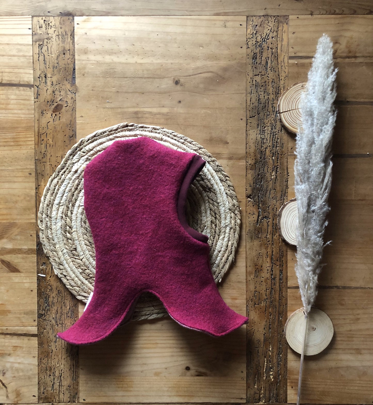 Wollwalkschlupfmütze Bordeaux-Rot gefüttert