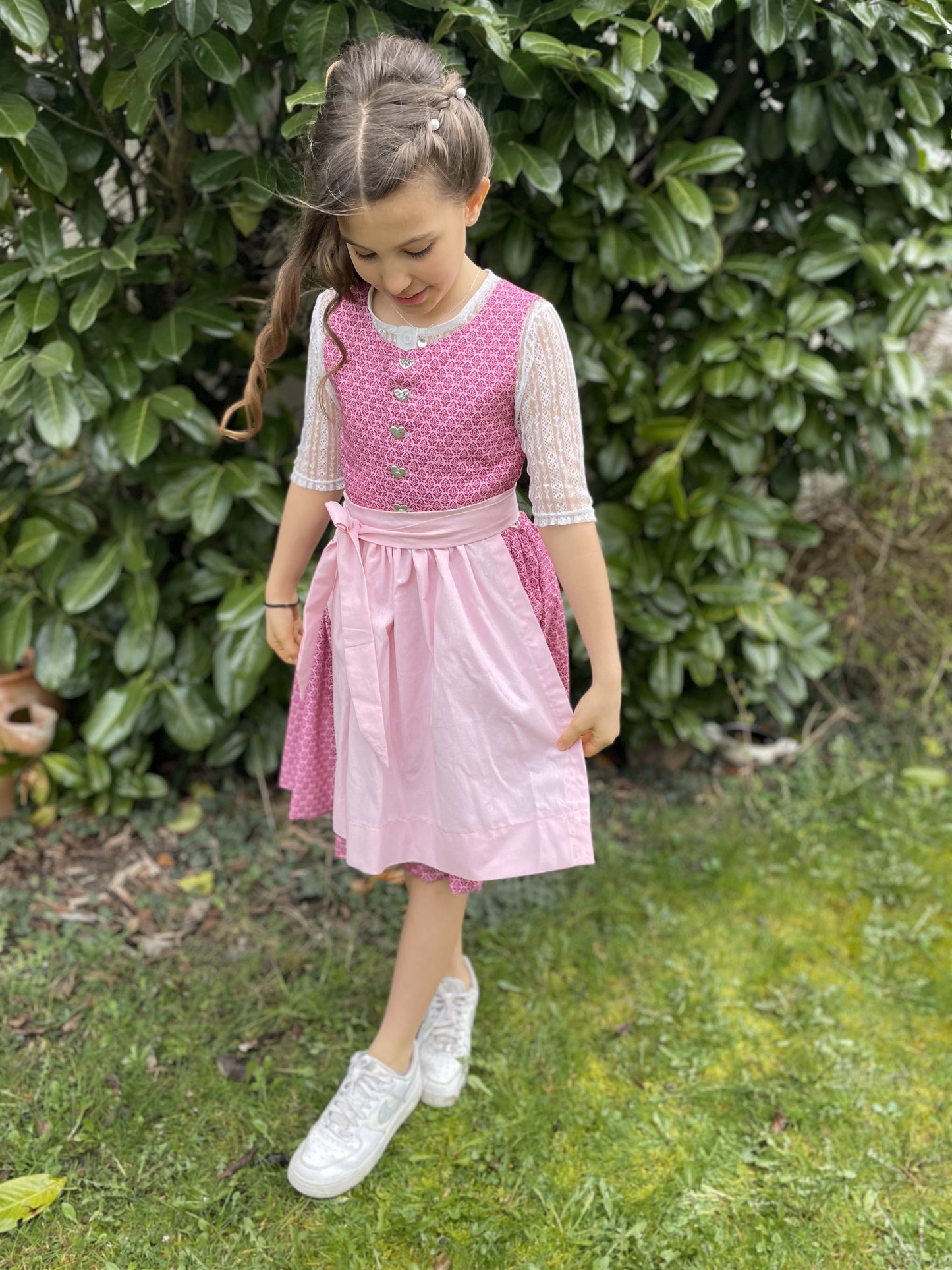 Kinderdirndl Retro Blumen Pink