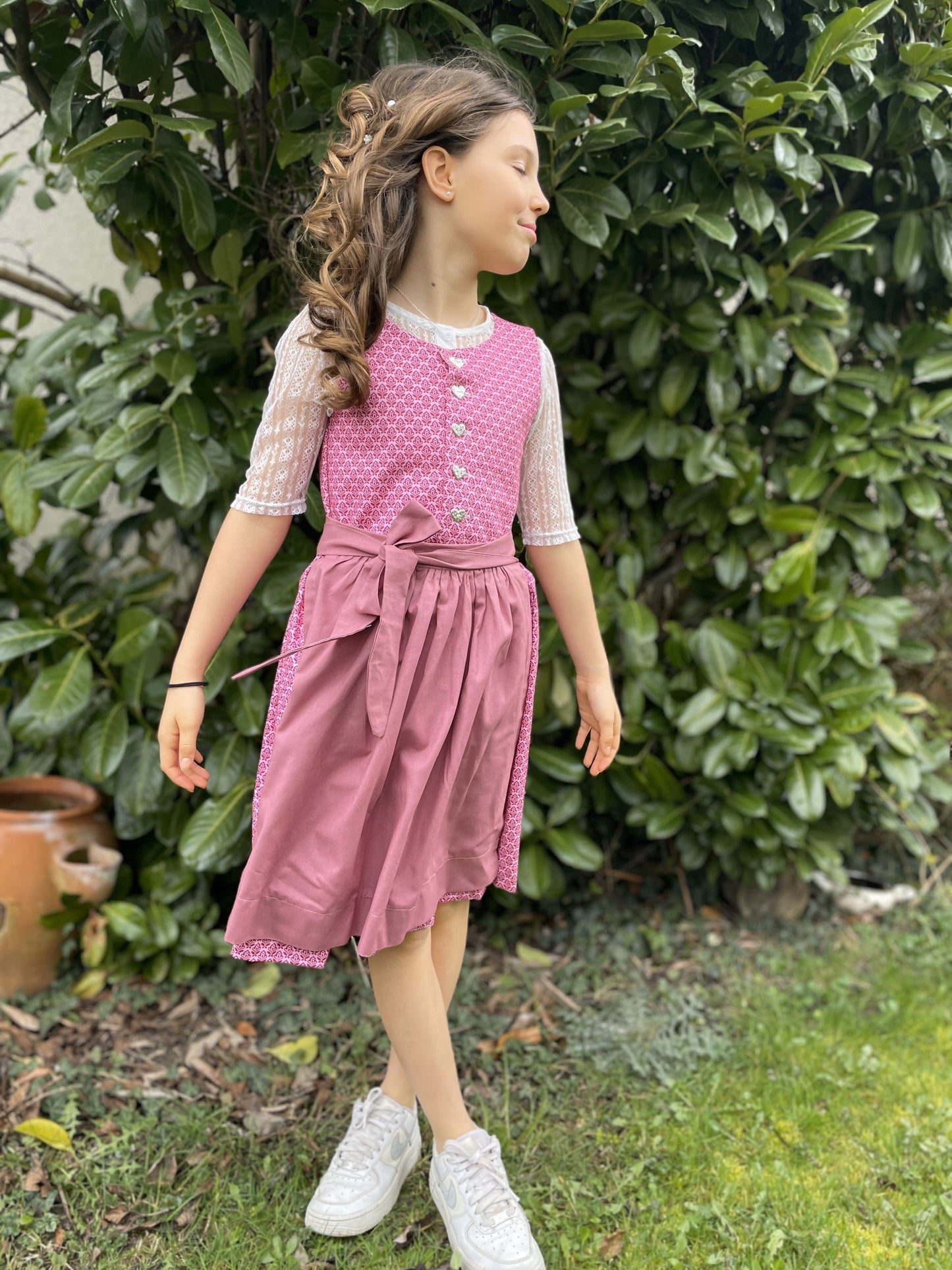 Kinderdirndl Retro Blumen Pink