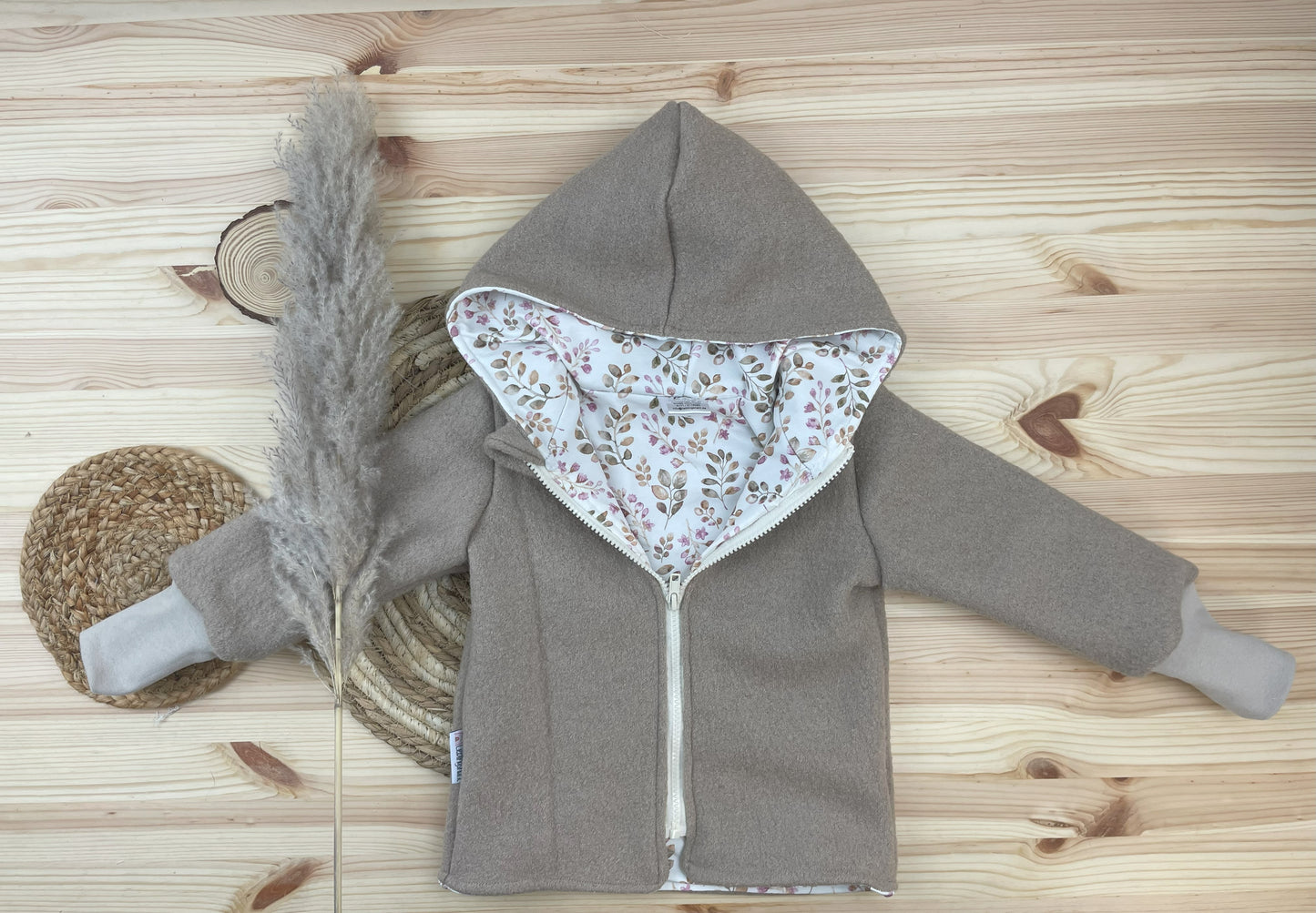 Wollwalkjacke Beige Mauve blätter